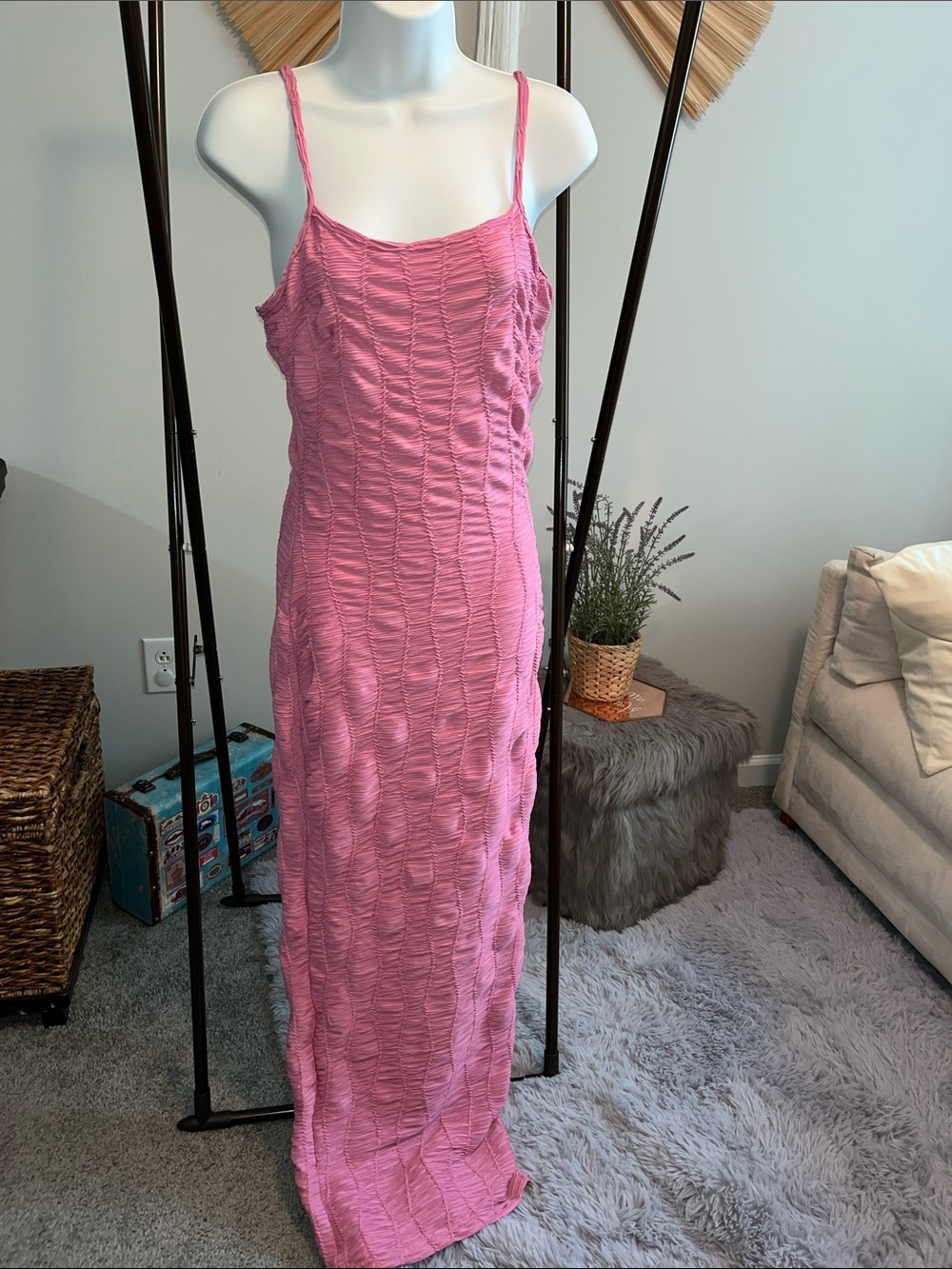 Fashion Nova Pink Ruched Spaghetti-Strap Maxi Dress